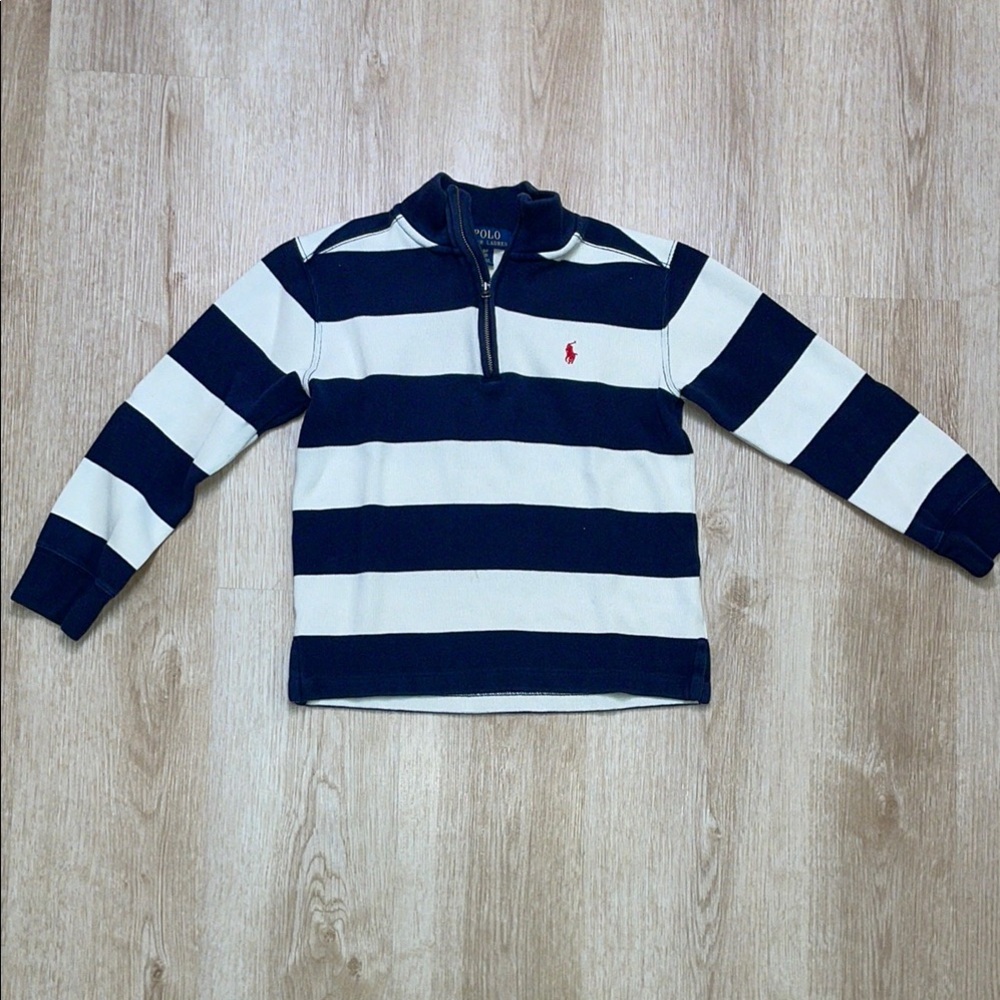 Polo Ralph Lauren Rugby Striped Navy White 1/4 Zip Pullover Boy’s Small 8 Top